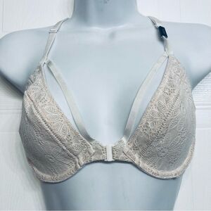 Victoria’s Secret Very Sexy Unlined Demi Bra Front Close Lace Two‎ Tone Sz 32DD